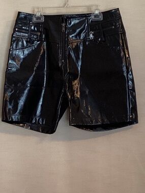 High-Waist Black Patent-Look Women's Shorts
